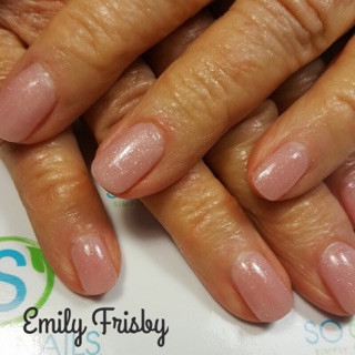 Educator Emily Frisby from Camp Verde, AZ created this classy natural gel set using SO Simple cover pink hard gel in the pot.